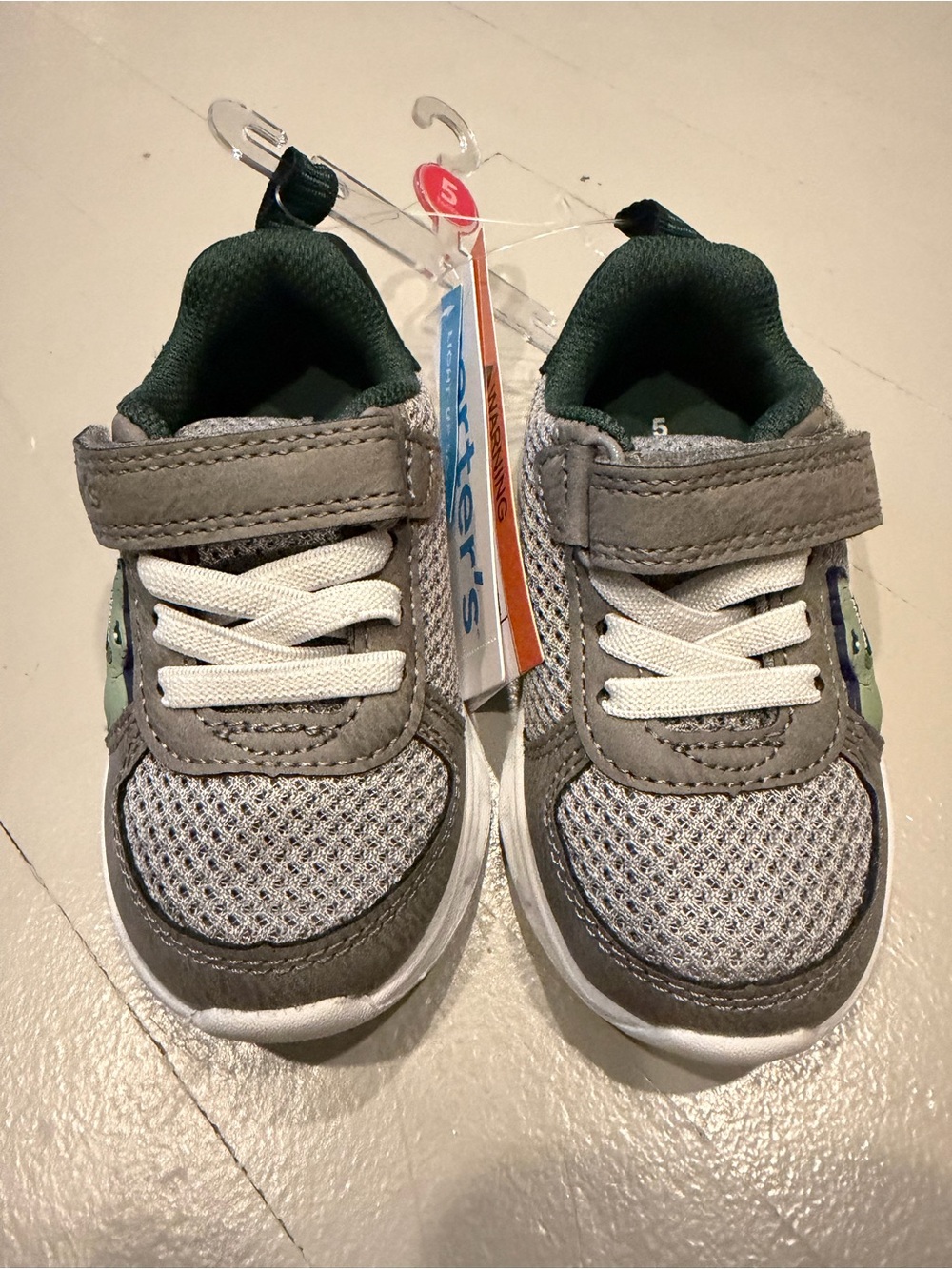 Carter's Gray and White Toddler dinosaur Sneakers with lights